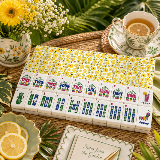 Lady Bug Luck Mod Daisy Flower Mahjong Garden Style Engraved Tiles And Carry Case - Splash Of Mahj And Color Co.