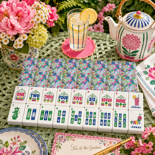 Preppy Pastel Lilly On The Lanai Floral Garden Mahjong Tiles And Carry Case - Splash Of Mahj And Color Co.