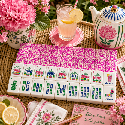 Hot Pink Cheetah Floral Garden American Mahjong Tiles With Carry Case