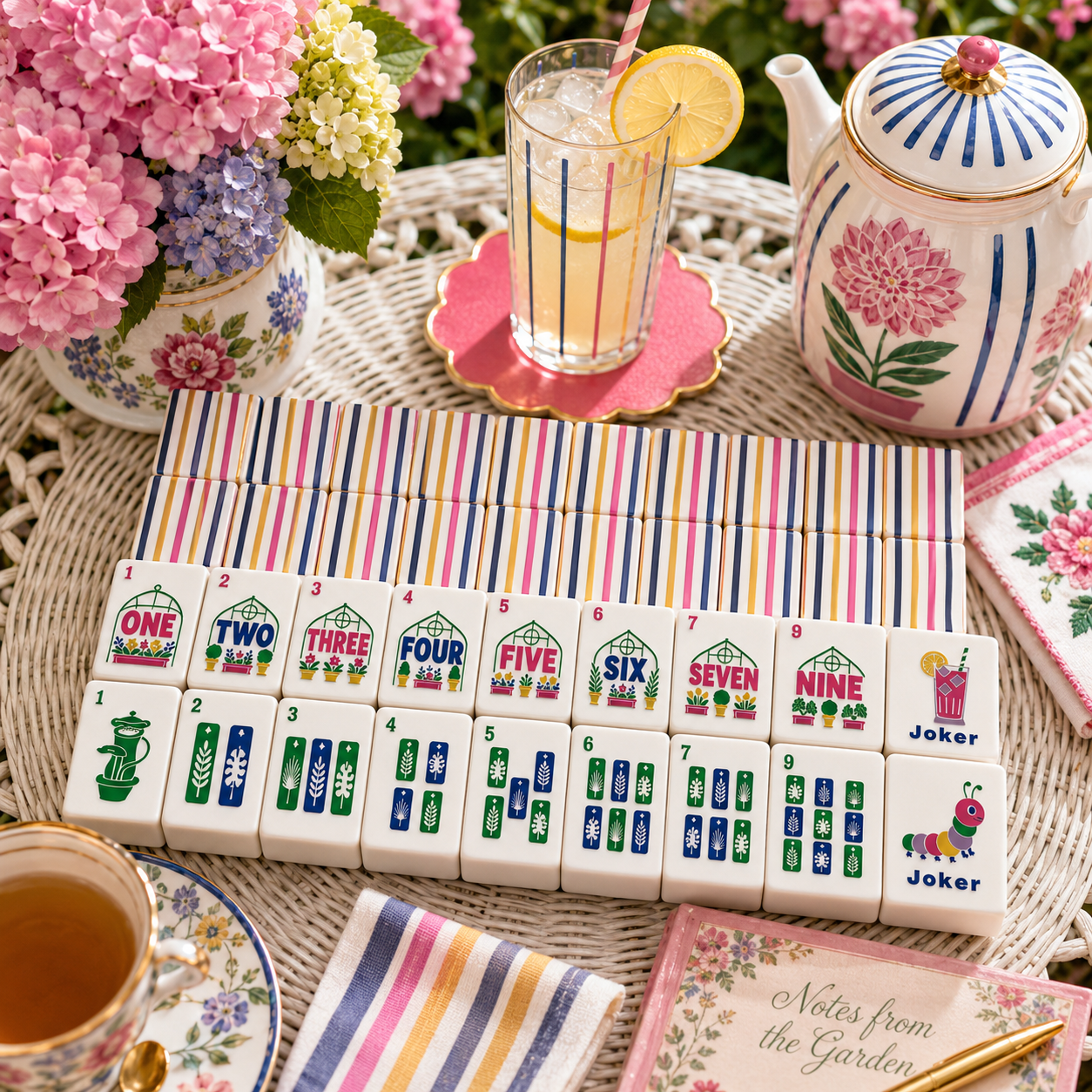 Preppy Pastel Striped Floral Garden Mahjong Tiles