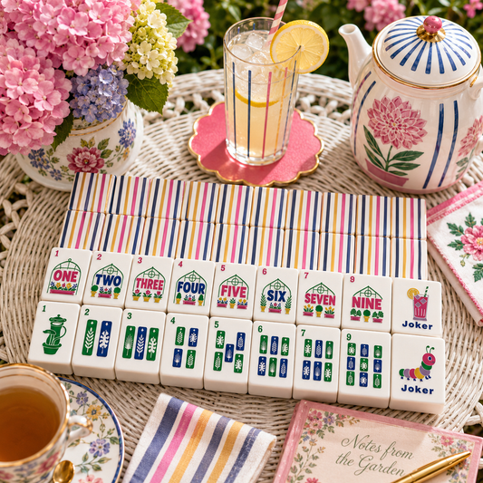 Preppy Pastel Striped Floral Garden Mahjong Tiles - Splash Of Mahj And Color Co.