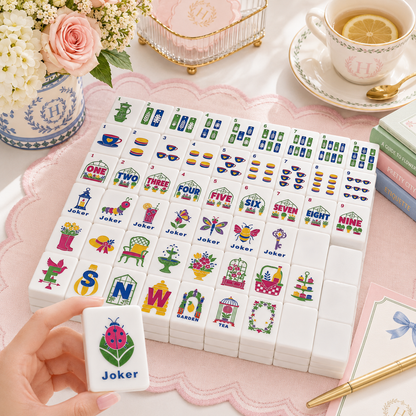 Lady Bug Luck Mod Daisy Flower Mahjong Garden Style Engraved Tiles And Carry Case