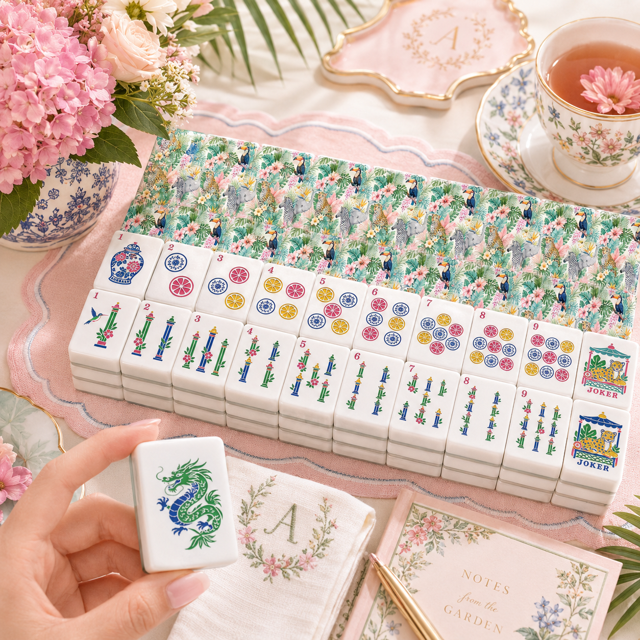 Jungle Love Chinoiserie Pastel Mahjong Tiles