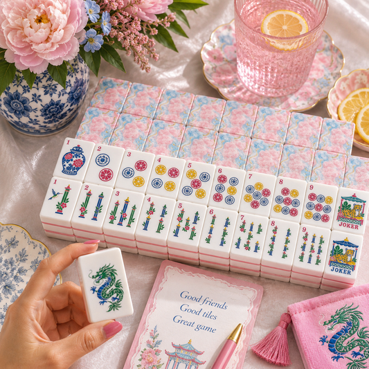 Chinoiserie Cotton Candy Dreams American Engraved Mahjong Tiles And Carry Case - Splash Of Mahj And Color Co.