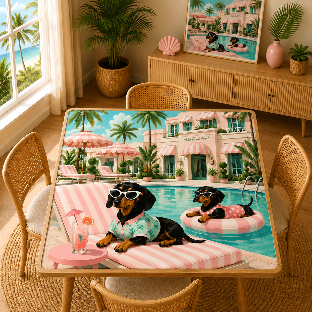 Dachshund Mahjong Mat — Poolside Doxies Modernist Design