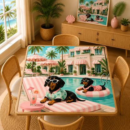 Dachshund Mahjong Mat — Poolside Doxies Modernist Design