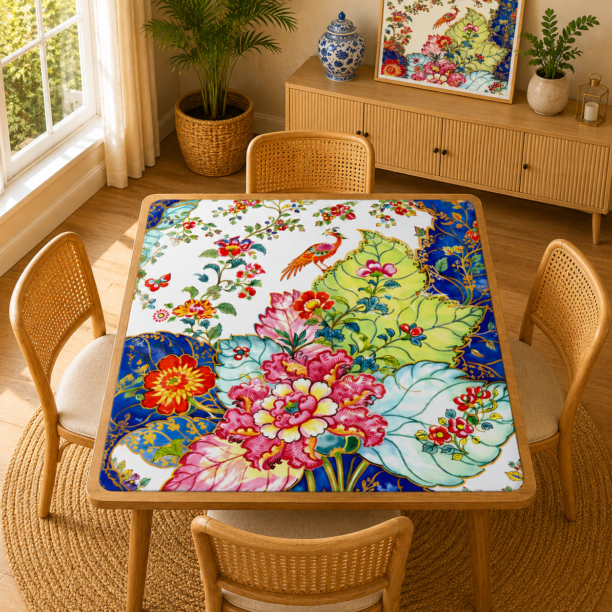 Tobacco Leaf Bam Bird Floral Watercolor Mahjong Mat