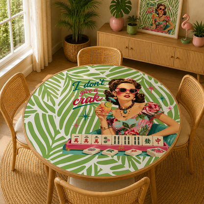 Funny Mahjong Mat I Don't Give A Crak Tropical Round Mahjong Mat