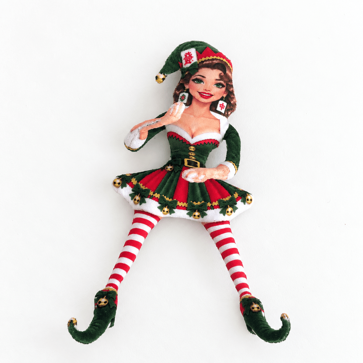Madge Christmas Mahjong Elf, Mahjie's Sassy Sexy Friend Poseable Shaped Plush Doll