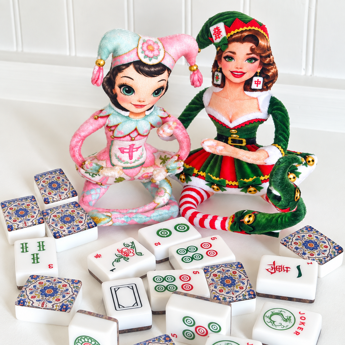 Madge Christmas Mahjong Elf, Mahjie's Sassy Sexy Friend Poseable Shaped Plush Doll