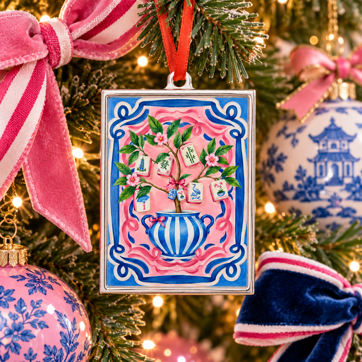 Mahjong Chinoiserie Watercolor Ornament
