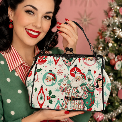 Nostalgic Jolly Santa Mahjong Lover Kisslock Vintage Style Purse