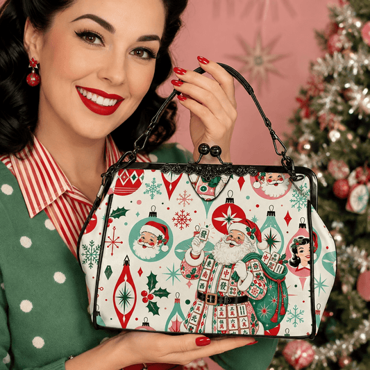 Nostalgic Jolly Santa Mahjong Lover Kisslock Vintage Style Purse - Splash Of Mahj And Color Co.