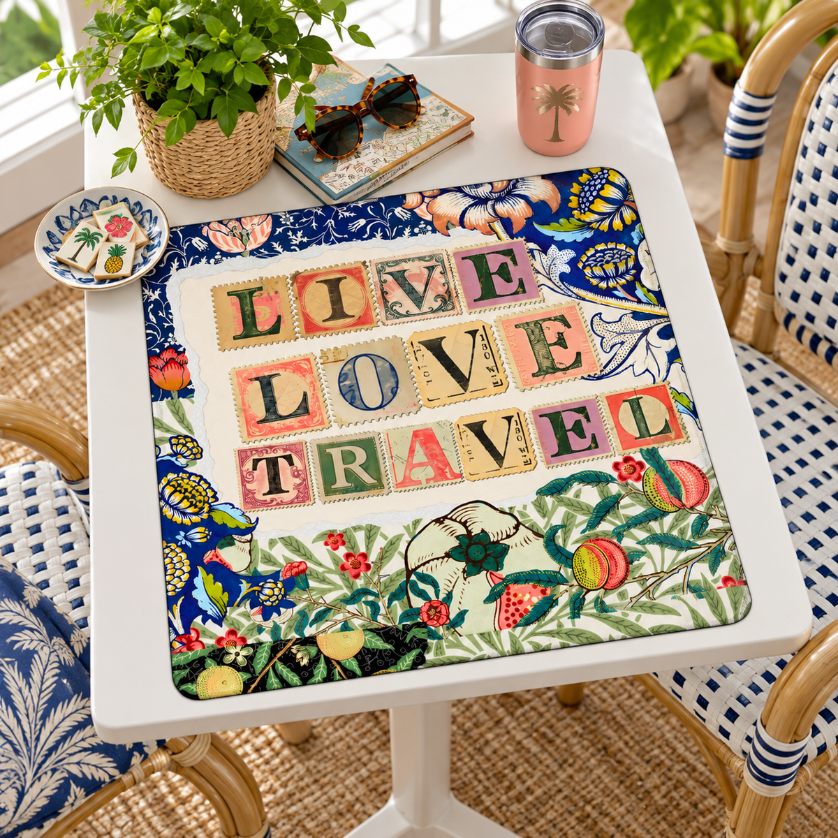 William Morris Inspired Floral Travel Mini Mahjong Mat 20.9"x20.9" - Splash Of Mahj And Color Co.