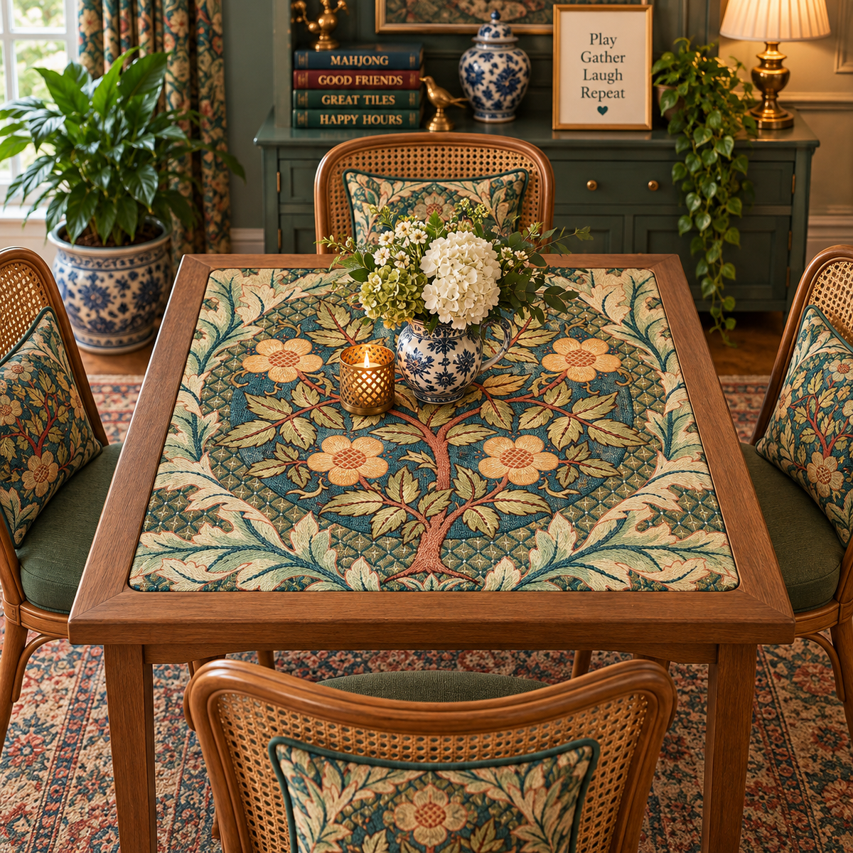 William Morris Inspired Rose Wreath Mahjong Mat