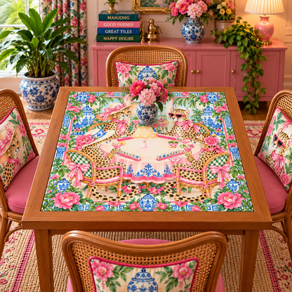Grandmillenial Chic Leopard Ladies Chinoiserie Mahjong Mat