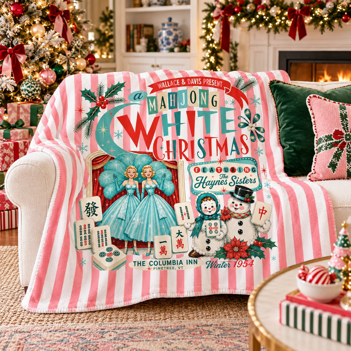 White Christmas Haynes Sisters Mahjong Lover Holiday Sherpa Blanket