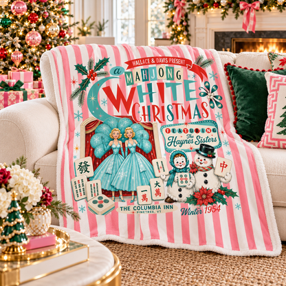 White Christmas Haynes Sisters Mahjong Lover Holiday Sherpa Blanket