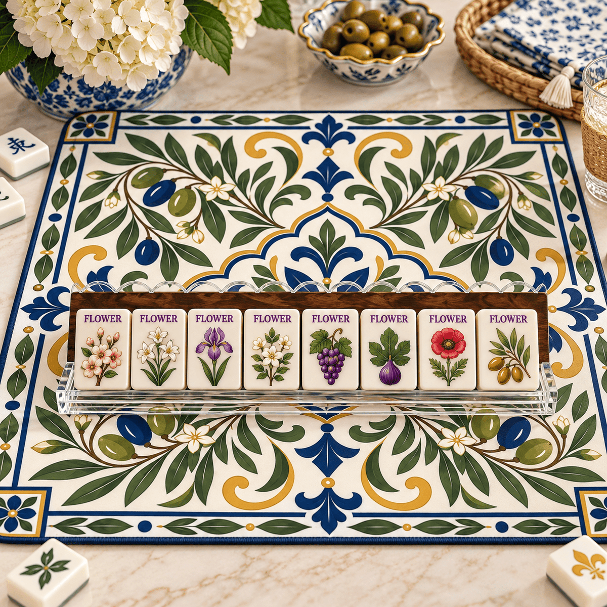 Mediterranean Olive Old World Tuscan Mahjong Mat - Splash Of Mahj And Color Co.