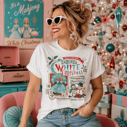 Nostalgic White Christmas Haynes Sisters Mahjong Night Unisex Garment-Dyed T-shirt - Splash Of Mahj And Color Co.