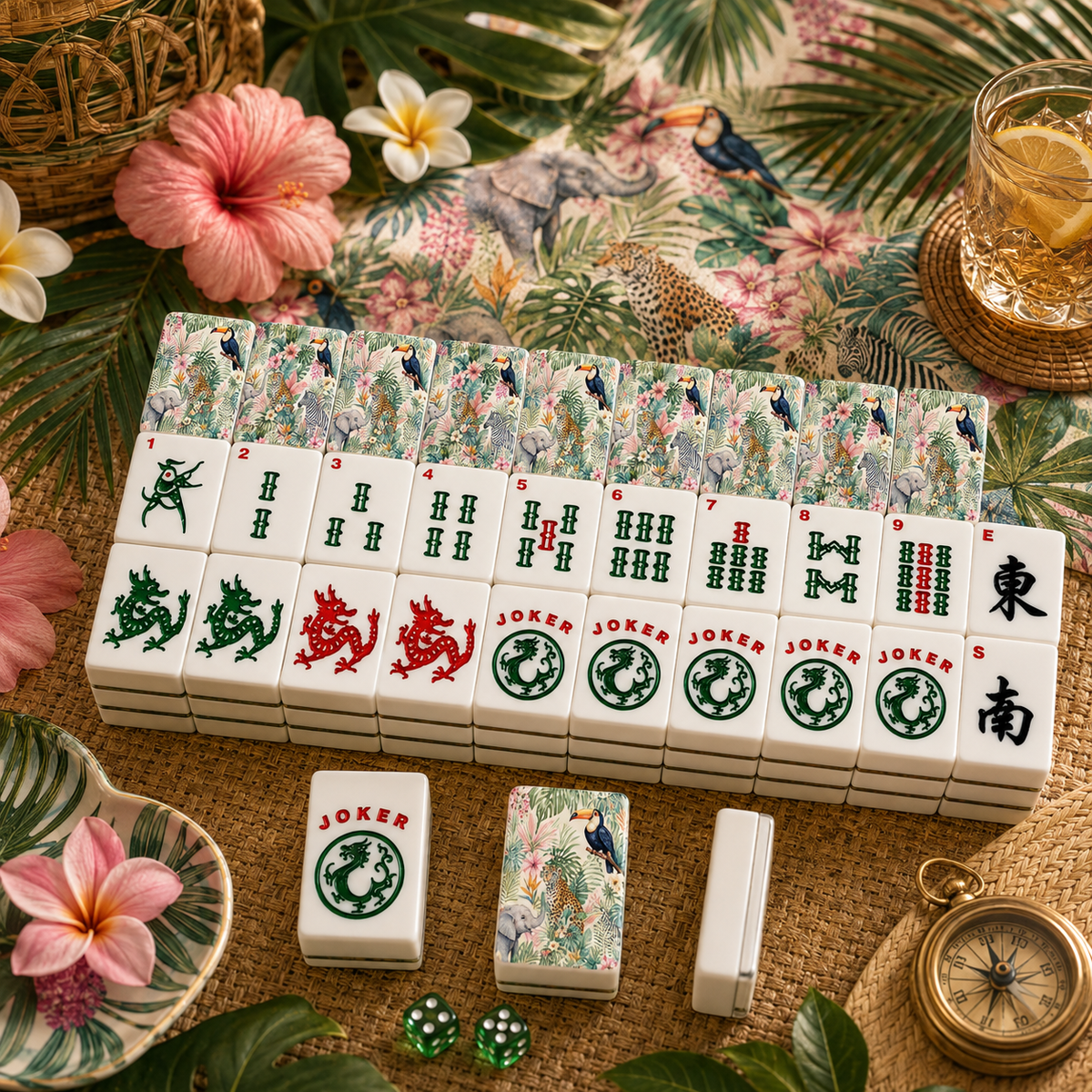 Jungle Love Traditional American Mahjong Tiles And Carry Case - Splash Of Mahj And Color Co.