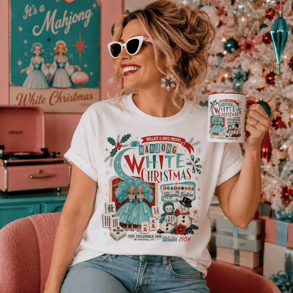 Nostalgic White Christmas Haynes Sisters Mahjong Night Unisex Garment-Dyed T-shirt - Splash Of Mahj And Color Co.