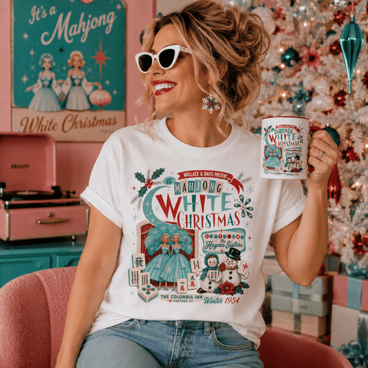 Nostalgic White Christmas Haynes Sisters Mahjong Night Unisex Garment-Dyed T-shirt - Splash Of Mahj And Color Co.
