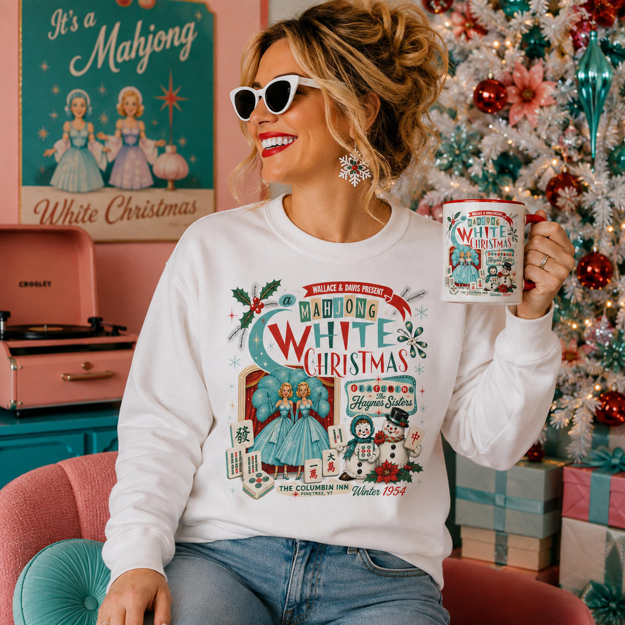 Nostalgic White Christmas Mahjong Haynes Sisters Unisex Lightweight Crewneck Sweatshirt