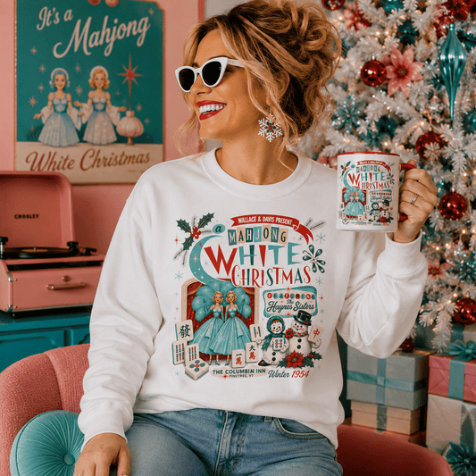 Nostalgic White Christmas Mahjong Haynes Sisters Unisex Lightweight Crewneck Sweatshirt - Splash Of Mahj And Color Co.