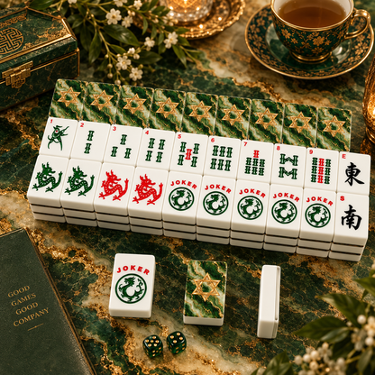 Star Of David Marbled Green Gold American Mahjong Tiles And Carry Case