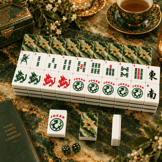 Star Of David Marbled Green Gold American Mahjong Tiles And Carry Case - Splash Of Mahj And Color Co.