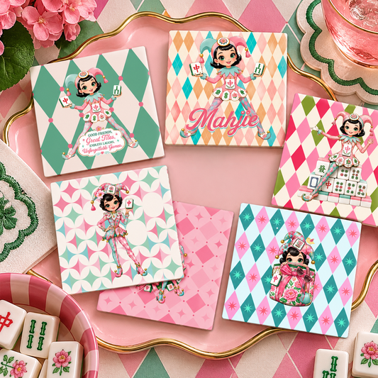 Mahjie The Mascot Mahjong Table Ceramic Coaster Set - Splash Of Mahj And Color Co.