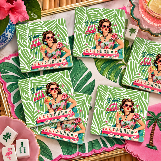 I Don't Give A Crak Mahjong Square Ceramic Coasters 6 pcs - Splash Of Mahj And Color Co.