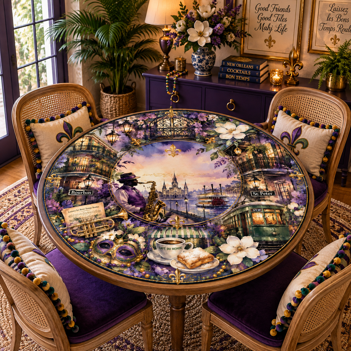 Mardi Gras On Bourbon Street Round Mahjong Mat - Splash Of Mahj And Color Co.