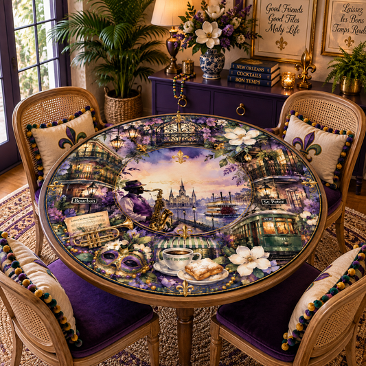 Mardi Gras On Bourbon Street Round Mahjong Mat - Splash Of Mahj And Color Co.