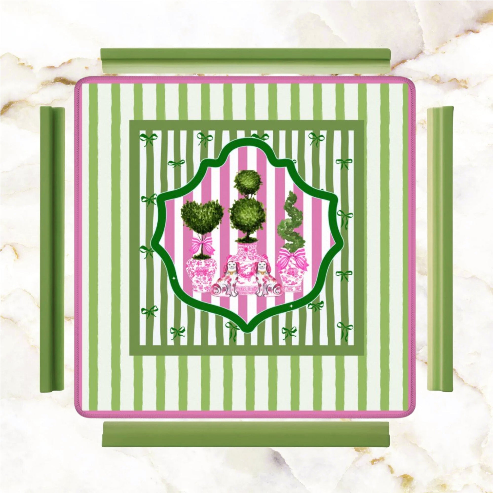 Preppy Staffordshire Chinoiserie Green And Pink Mahjong Mat - Splash of Color Co.
