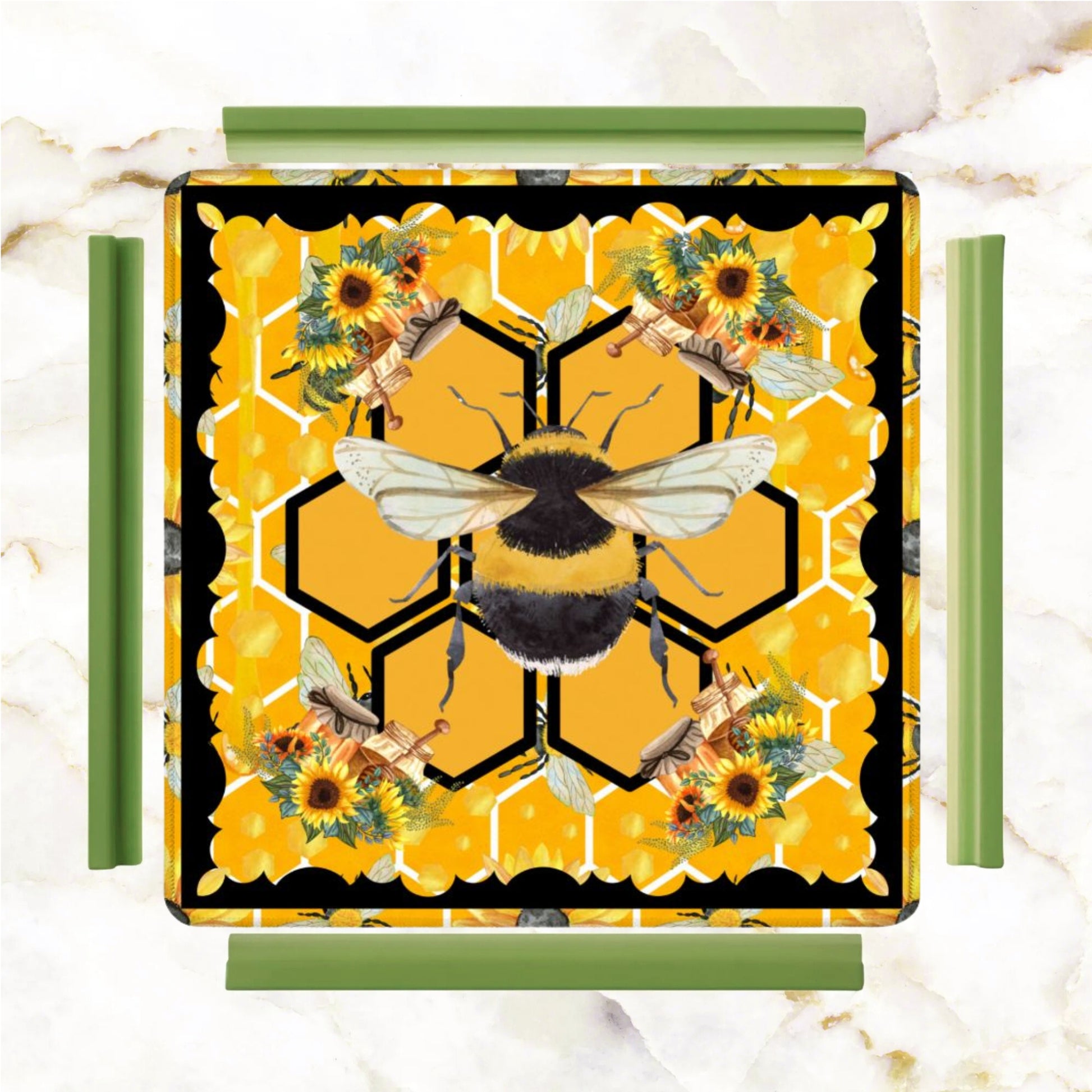 Mahjong Bumble Bee Mat, Sunflower Yellow Honey Pot Mahj Mat - Splash of Color Co.