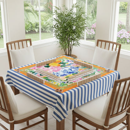Asian Chinoiserie Citrus Orange, Blue Mahjong Mat - Splash of Color Co.