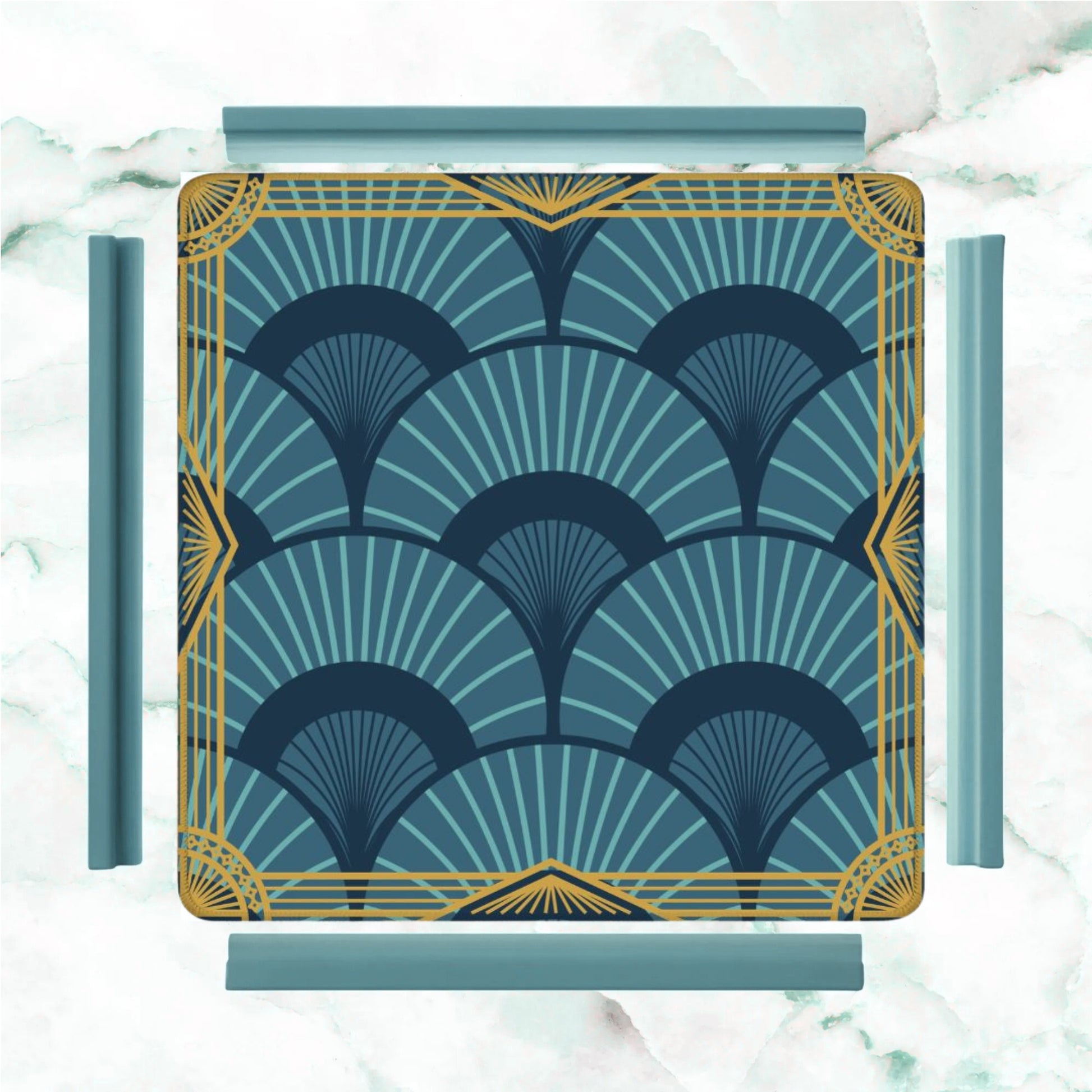 Art Deco Gilded Gold, Blue Speakeasy Collection Mahjong Mat - Splash of Color Co.