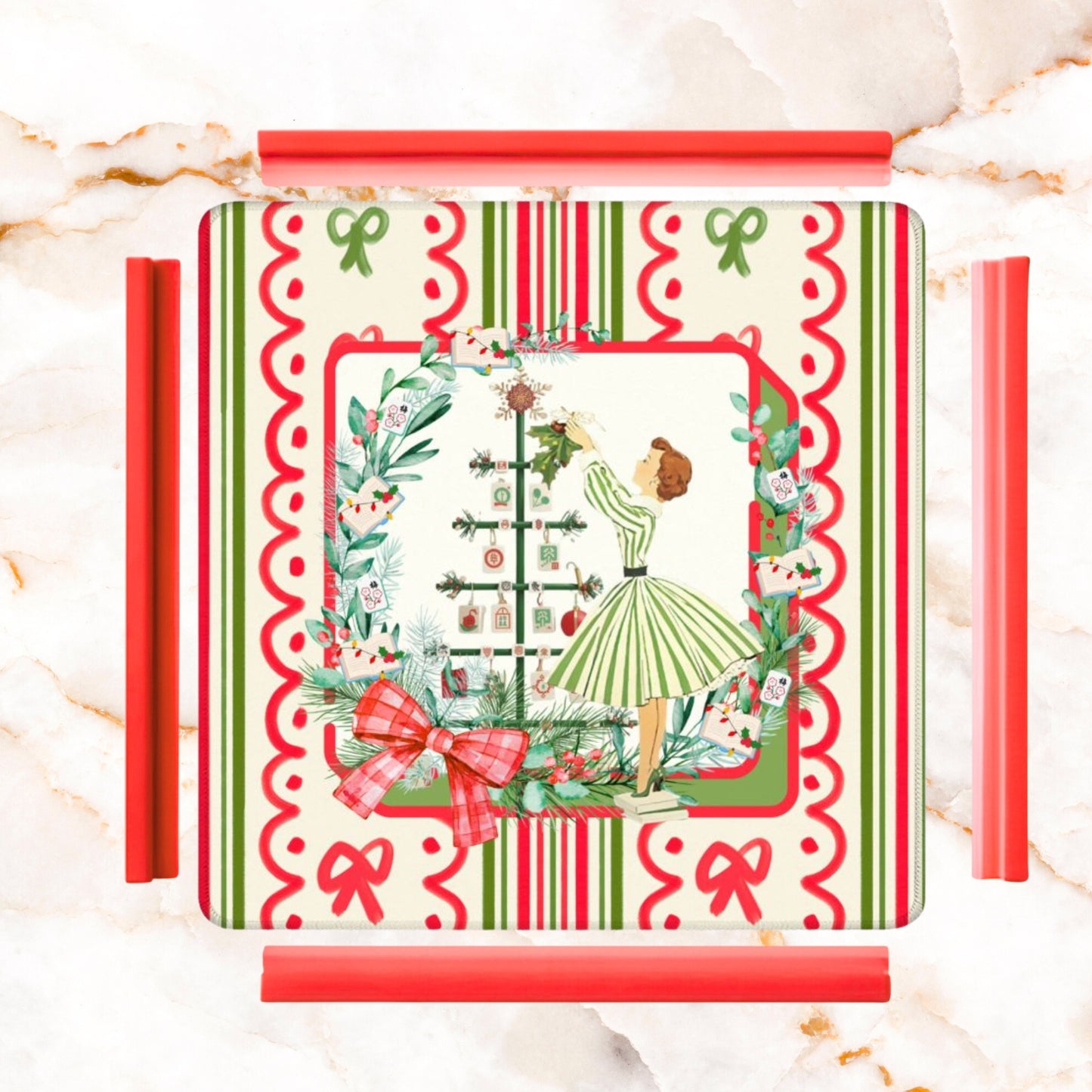 Mahjong Christmas Mat, Books Nooks Nostalgic Vintage Christmas - Splash of Color Co.