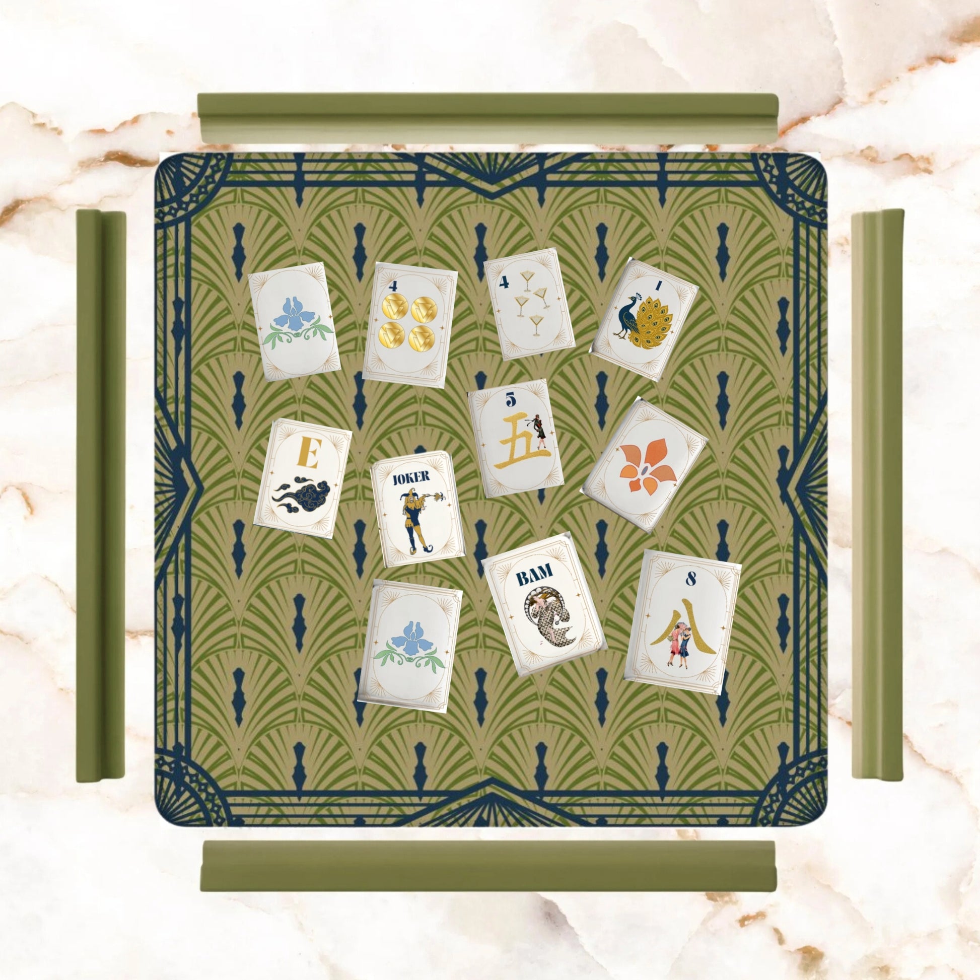 Art Deco Designed Mahjong Mat, Green Blue Speakeasy Collection - Splash of Color Co.