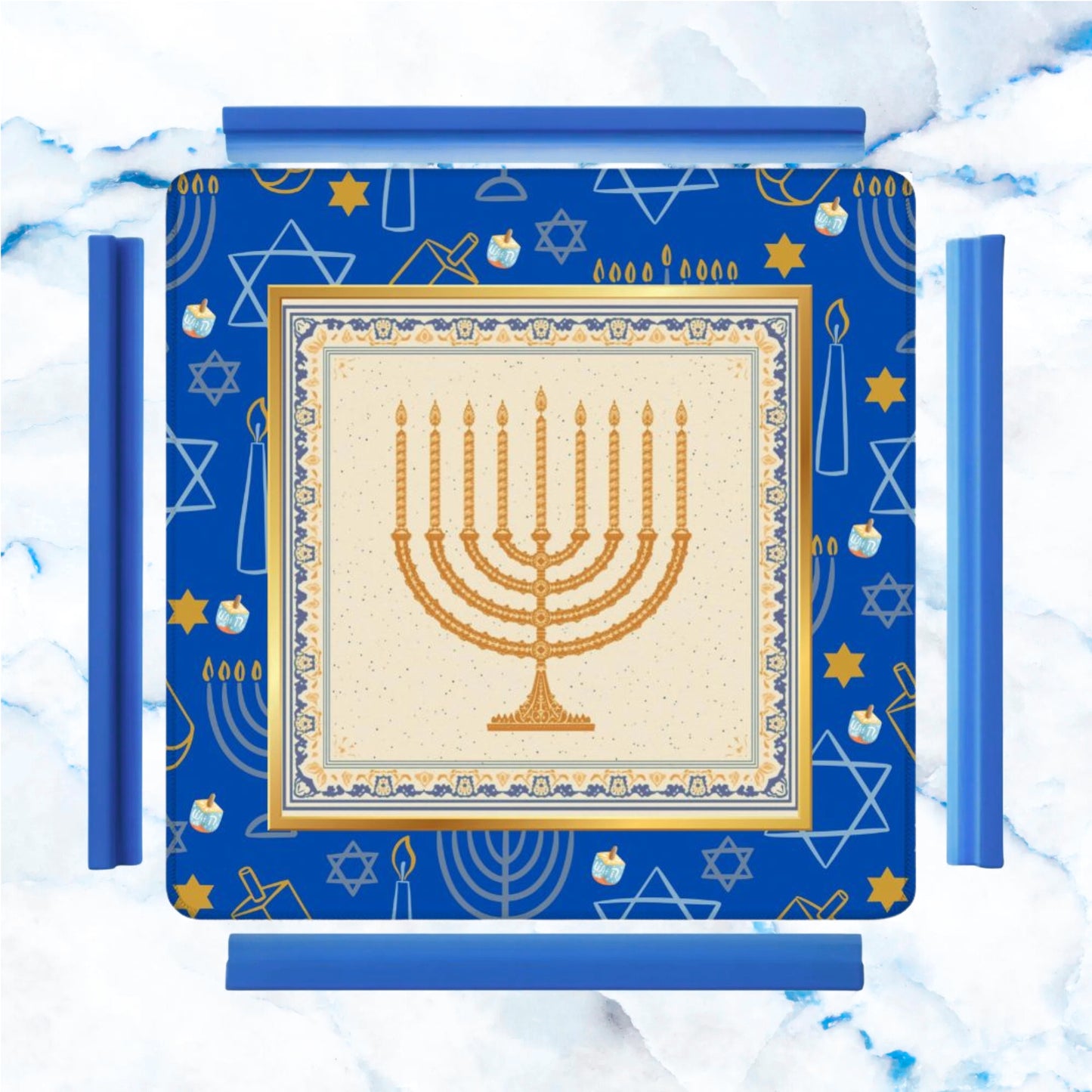 Hanukkah Mahjong Mat With Menorah And Dreidels - Splash of Color Co.