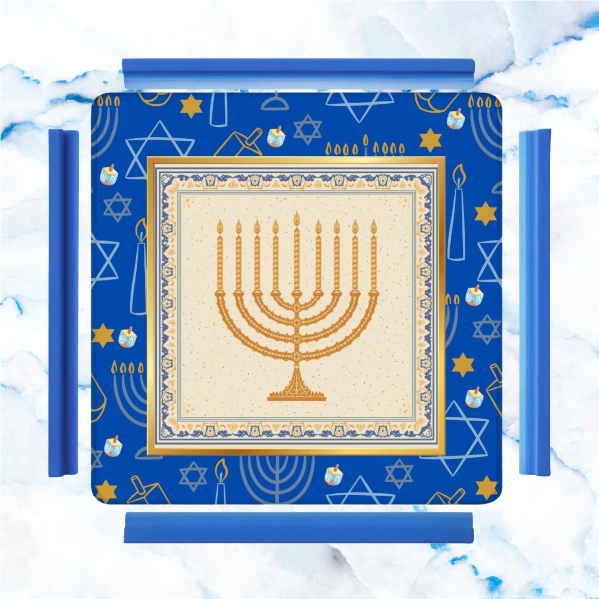 Hanukkah Mahjong Mat With Menorah And Dreidels - Splash of Color Co.