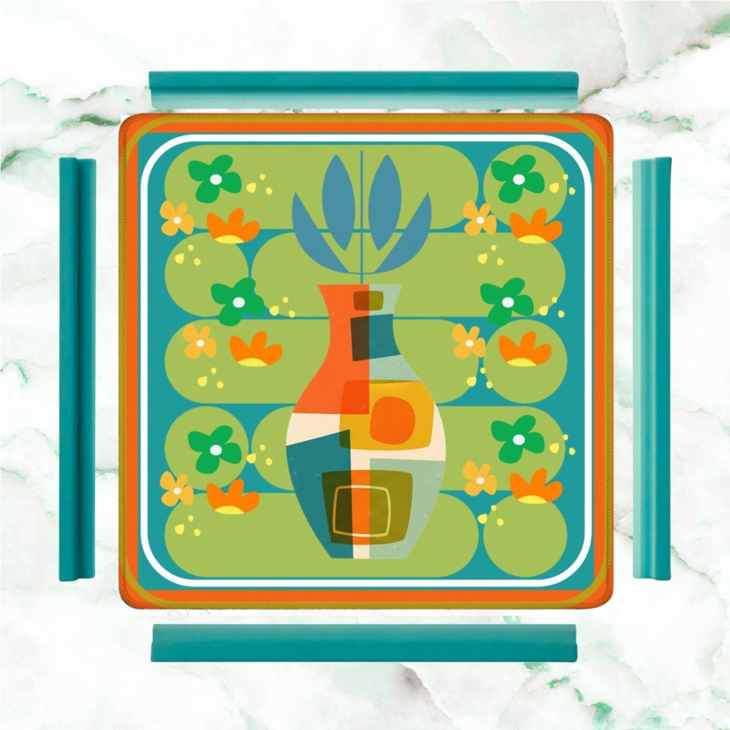 The Modern Four Seasons Mahjong Mat, Orange Teal Green Mahj Mat - Splash of Color Co.