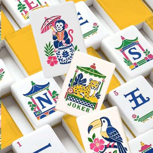 Sunnyside Up Yellow Chinoiserie Pastel Mahjong Tiles With Carry Case - Splash Of Mahj And Color Co.