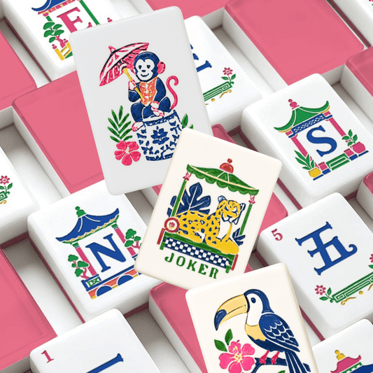 Bubblegum Pink Chinoiserie Pastel Mahjong Tiles With Carry Case - Splash Of Mahj And Color Co.