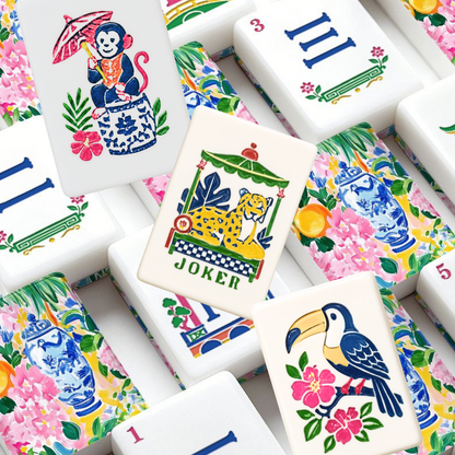 Sunny Citrus Pastel Asian Chinoiserie American Mahjong Tiles And Carry Case