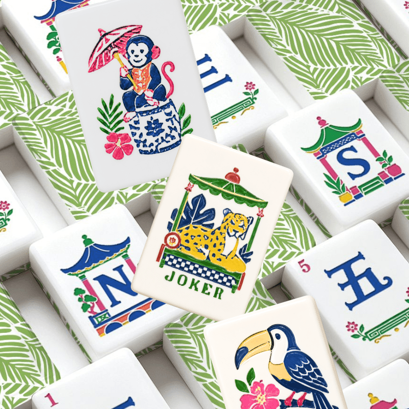 Tropical Paradise American Mahjong Chinoiserie Pastel Tiles And Carry Case - Splash Of Mahj And Color Co.