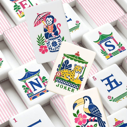Pink Preppy Pastel Chinoiserie Engraved American Mahjong Tiles And Carry Case - Splash Of Mahj And Color Co.