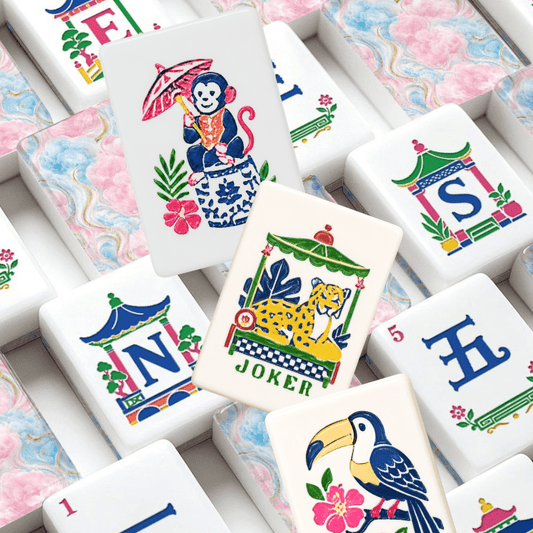 Chinoiserie Cotton Candy Dreams American Engraved Mahjong Tiles And Carry Case - Splash Of Mahj And Color Co.